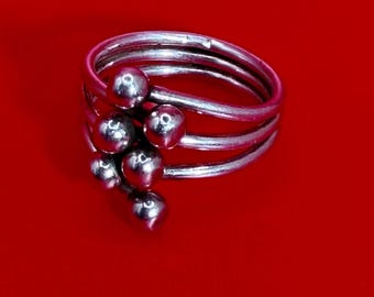Ring Stackable Band Silver Balls Design Vintage