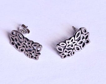 Earrings Flower Lattice Sterling Studs Vintage