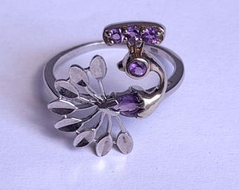 Peacock Ring Amethyst CZ Vintage