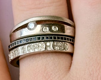 Set of 3 Rings Stackable CZ diamonds crystal sapphires Sterling Vintage