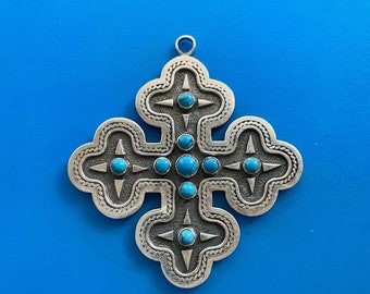 Byzantine Cross Sterling Handmade blue Stone Greek Silver Vintage