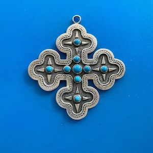 Byzantine Cross Sterling Handmade blue Stone Greek Silver Vintage