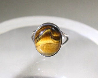 Tiger's Eye Sterling Silver Ring Vintage Gemstone Statement