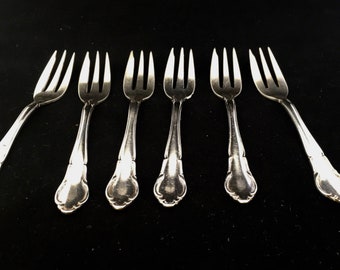 6 Silver Plated Dessert Forks, Antique German, Millhoff