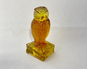 Glass Owl Degenhart Honey Yellow Figurine Vintage Translucent -- MISSING EAR