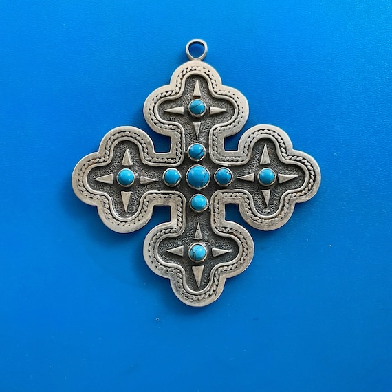 New Silver Color Cross Blue Fabric Wrapped Around Unique Stylish Design Dangle Adorable Earrings ALI-E0243G Wonderful Gift for Women Girls Charm Ea 6in Blue Wood Praying Boy on Silver Cross - 73-60