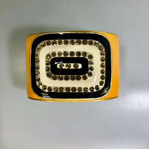 Vintage Lia Sophia Cuff Hinged Bangle Bracelet Rhinestones Yellow Black image 2