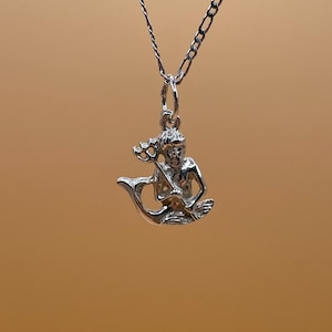 AQUARIUS Zodiac Pendant Necklace Charm Sterling Silver, NO CHAIN, Vintage Euro, Astrology Star Sign January February Birthday Gift