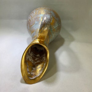 Vintage Stangl Vase, Gold 22k, Pitcher, Hand-painted, Granada, Aqua Blue, 1950s, Mid-Century, Midcentury image 6