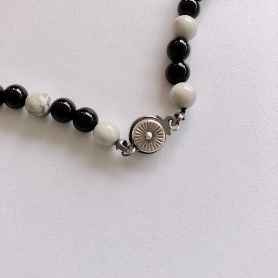 Vintage Black Onyx White Bead Necklace, 1980s - image 4