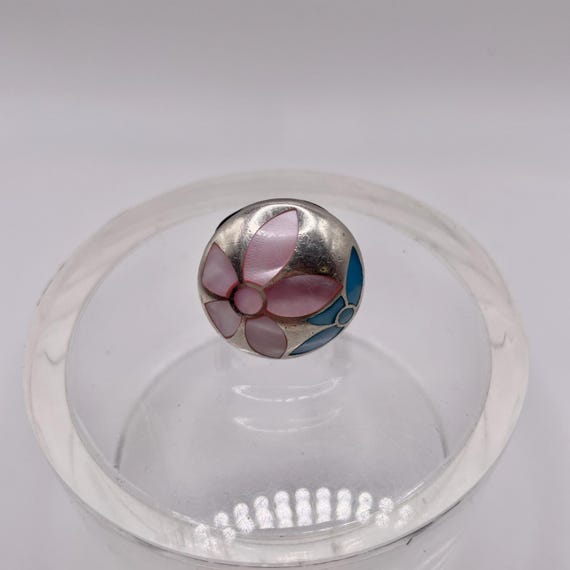 Large Statement Ring with Blue + Pink Shell Flowe… - image 2