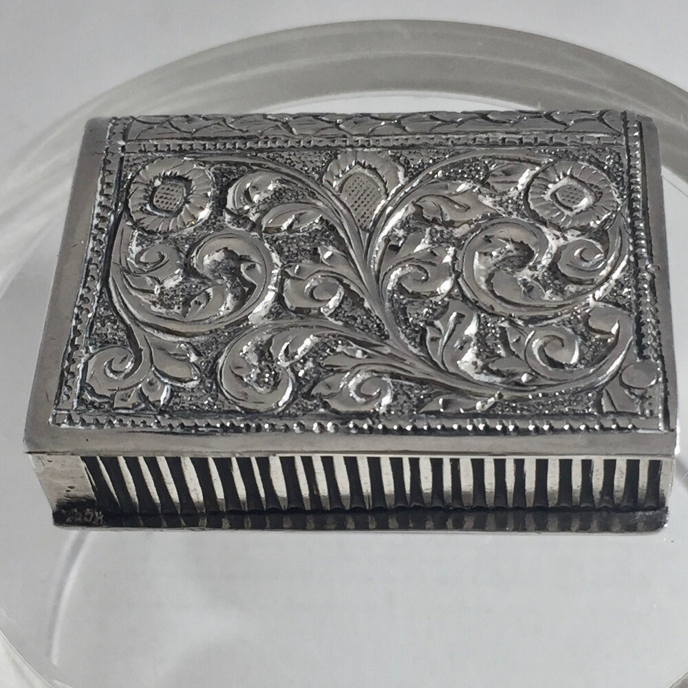 RARE Sterling Silver Box Edwardian Vesta Floral Match Safe Case, Trinket Box