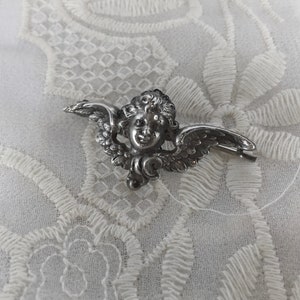 Antique Victorian Sterling Silver Winged Cherub Angel Brooch or Pin, Cupid, Edwardian, Romantic, Anniversary Gift