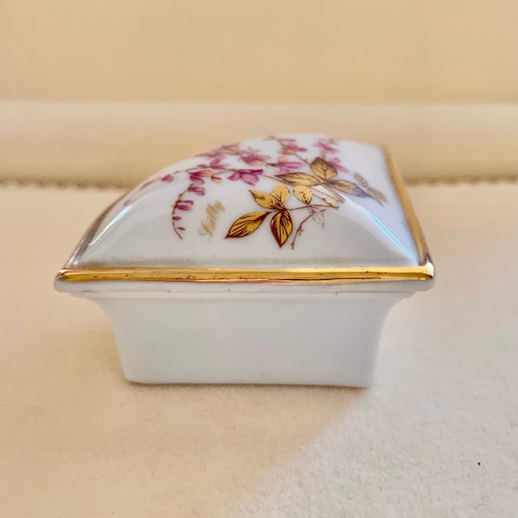 Limoges Lidded Box Trinket Ring Dish Triangle Vin… - image 2