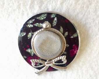 Chapeau floral en émail violet Broche en argent Pin, vintage, Unique, Cadeau pour elle, Cadeau pour maman, Cadeau d’anniversaire, Bijoux européens