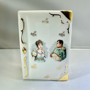 Josephine and Napoleon Box, Porcelaine de Luxe FD, Gilt Ring Trinket, French, Mid-Century Vintage, Gold, Gilt