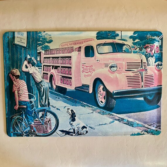 Pepsi Metal Sign Tin Ad 1960's Pink Truck Vintage - Etsy