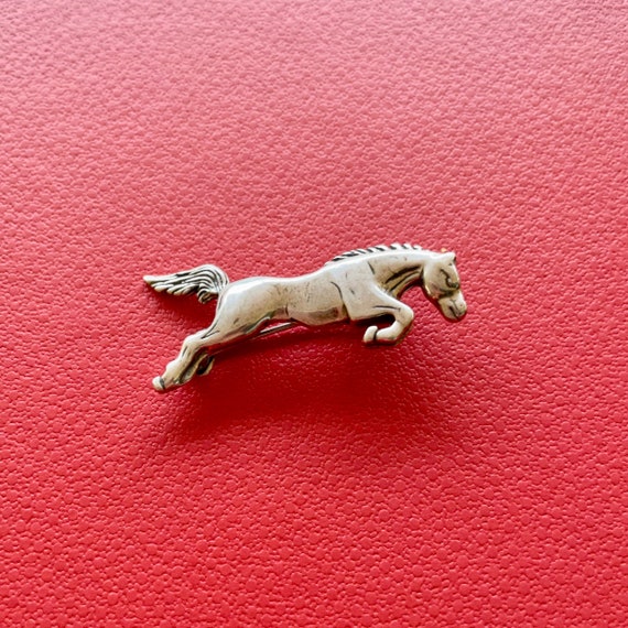 Horse Pin Brooch Sterling Silver Vintage Jumping … - image 1
