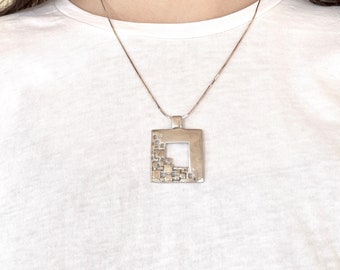 Abstract Modern Minimalist Pendant Square, Sterling  Silver, Vintage European, Kandinsky's squares