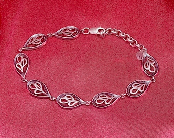 Sterling Silver Leaves Link Bracelet Vintage Adjustable Euro