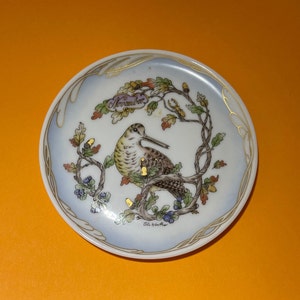 Hutcher Reuther Germany Saucer Plate with Snipe Bird and Flowers &quot;November&quot; Vintage