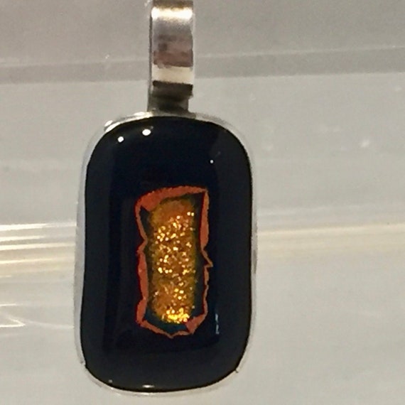 Dichroic Glass Statement Squared Oval Pendant, Vi… - image 1