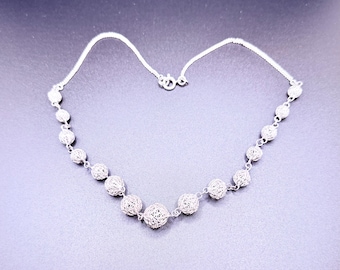 Filigree Beads Necklace Silver Metal Vintage