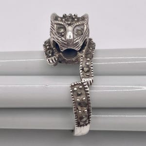 Panther Ring w Marcasites Cat Sterling Silver Vintage