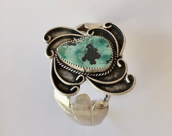 Vintage Navajo natürliche Türkis Sterling Silber Manschette Armband Südwesten