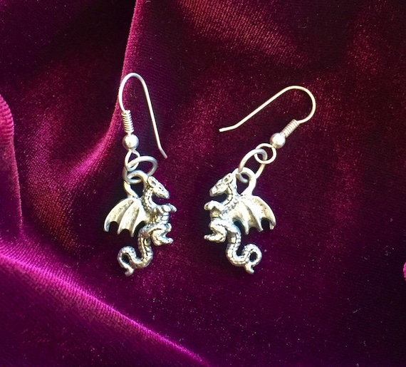 Vintage Silver Dragon Earrings, Gift for Fantasy … - image 1