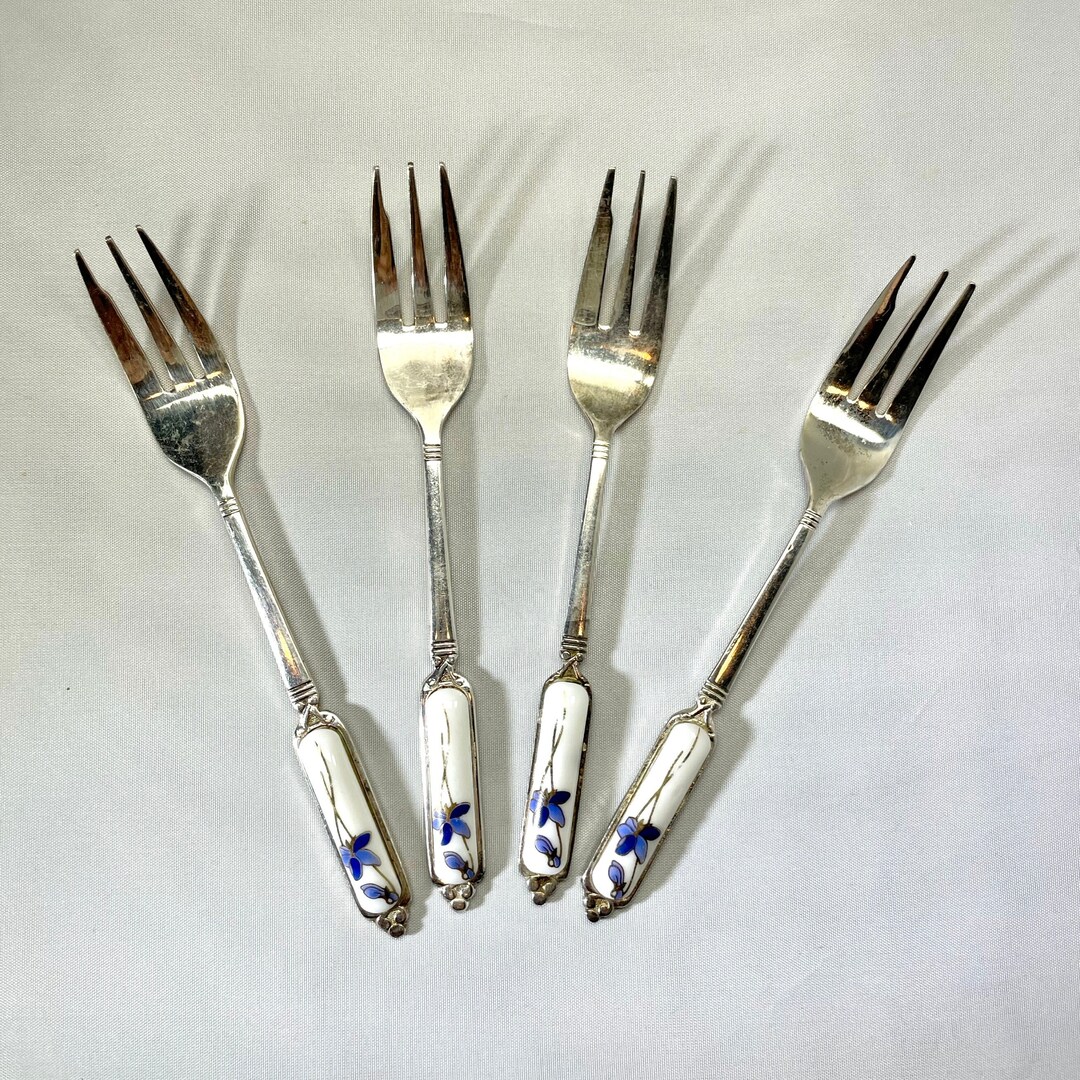 Svaneholm Dessert Cake Forks Set of 4 Blue Flower Silverplate Vintage