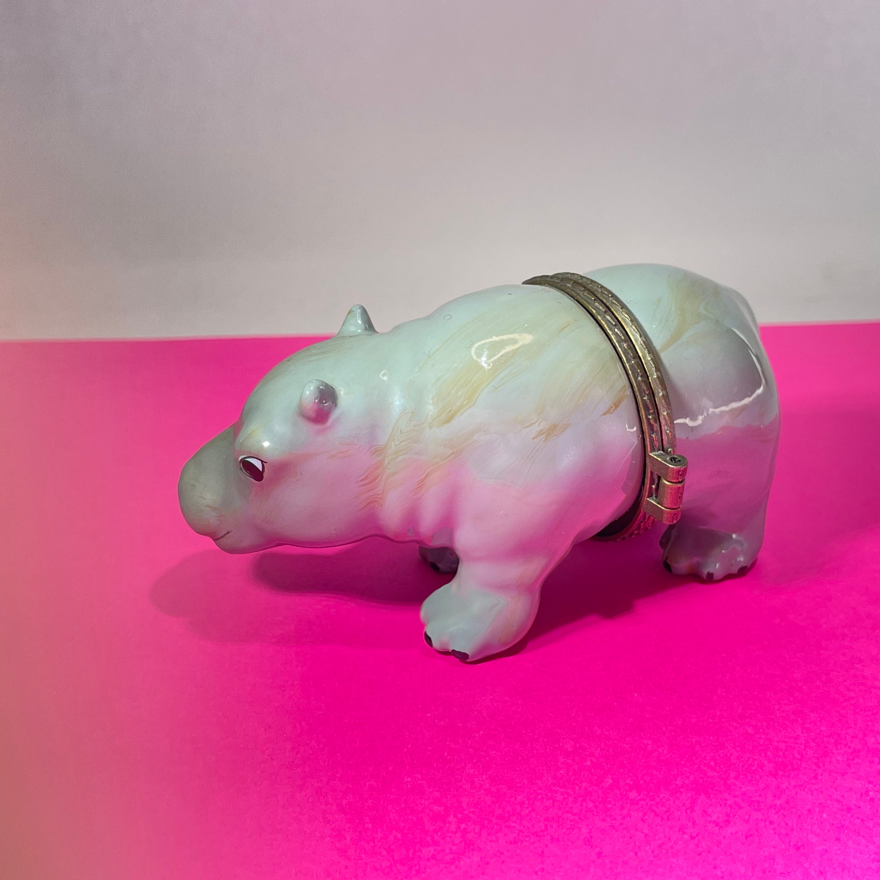 Hippo Figurine Grey Porcelain Box Collectible Vintage Etsy