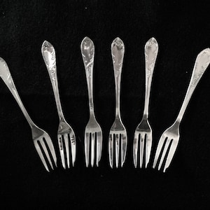 Set of 6 French Dessert Forks, Silver Plated, Vintage, Floral, Host Hostess Gift, Anniversary Gift, Wedding Gift