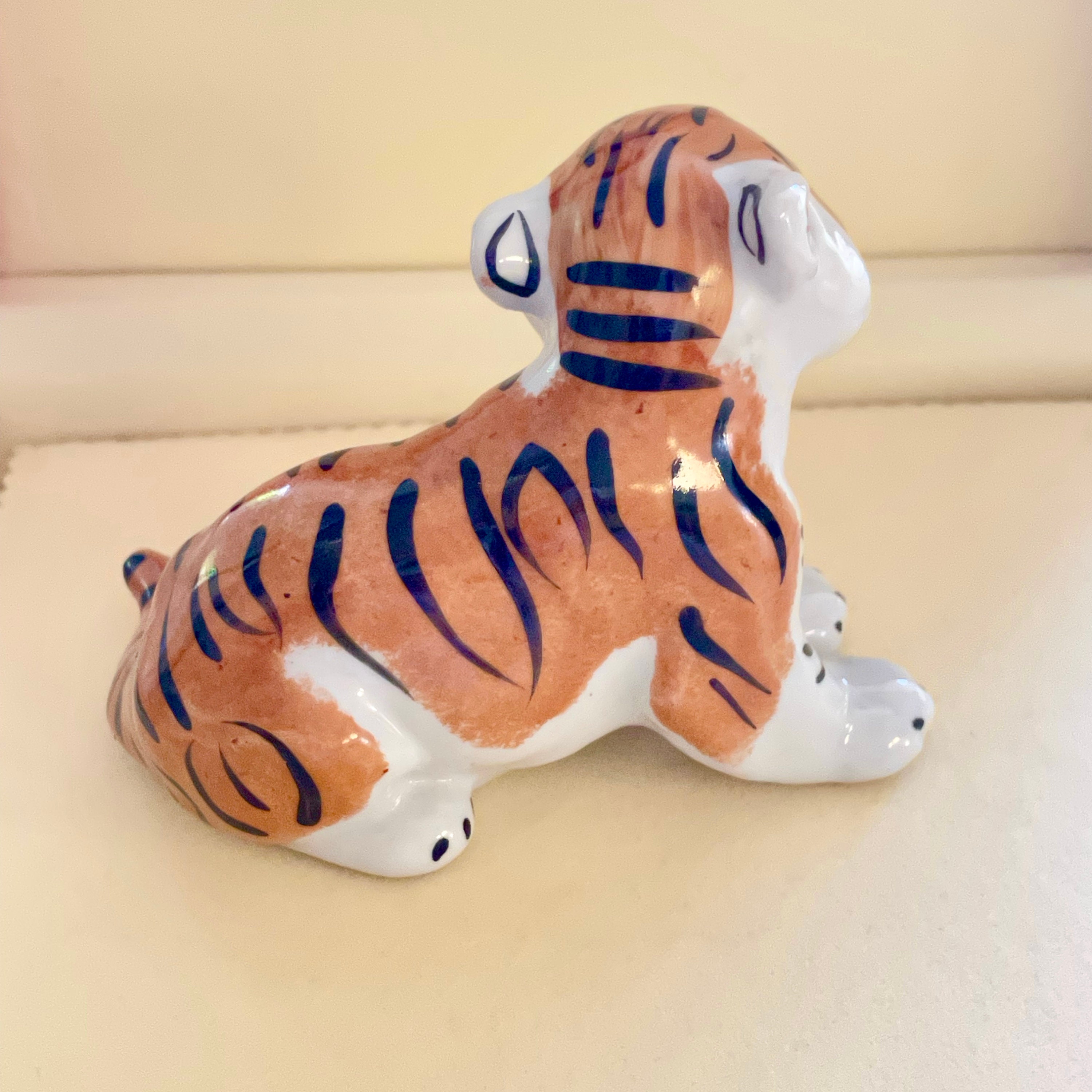 トラのオレンジ色の置物 カブ ヴィンテージ 磁器 ミッドセンチュリー