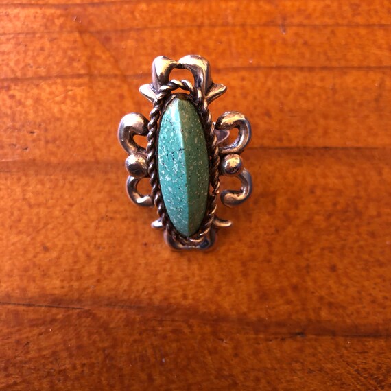 Large Statement Ring Blue-Green Stone Silver Vint… - image 5