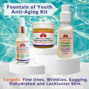 Fountain of Youth Anti-Aging Kit - Hyaluronic Acid, Collagen, Peptides, and Botanical Extract Infused Kit for Glowing Skin Targets Wrinkles