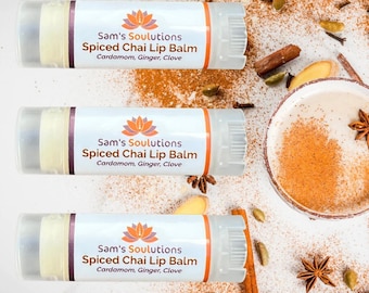 Spiced Chai Vegan Lip Balm Pack of 3 - Nourish, indulge and protect lips with plant-based lip balm infused with ginger, cardamom and clove