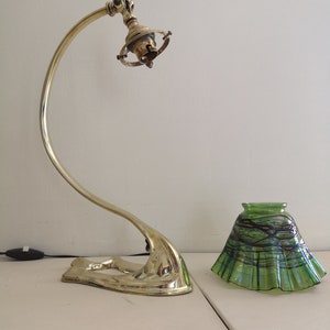 Bronze swan collar lamp art deco / art nouveau. Loetz crystal tulip. image 8