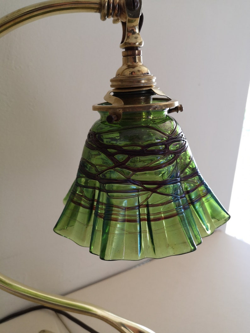 Bronze swan collar lamp art deco / art nouveau. Loetz crystal tulip. image 3