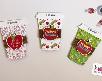 Personalized Teacher Coffee cup gift card holder, Thanks teacher Gift, Teacher appreciation, Thank you Teacher gift.