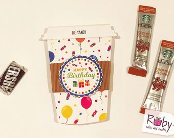 Personalized Birthday Coffee cup gift card holder, Birthday Gift, Birthday gift card holder, Happy Birthday card.