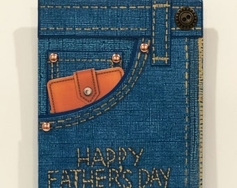 Father's day denim gift card holder, masculine card, husband birthday card, Fathers day gift card, Best dad card, HappyFather's day card.
