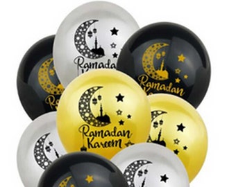 9 Ramadan 12 Inc balloons, Gold Ramadan balloons, Silver Ramadan balloons, Black Ramadan balloons