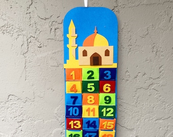 Ramadan adventskalender i filt, Ramadan väggbonad adventskalender i filt, Ramadan dekoration, Ramadan barnkalender