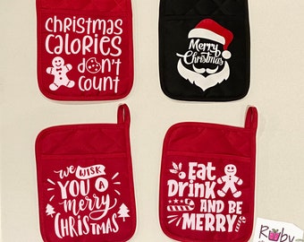 Personalized Christmas pot holder ,Christmas polyester and Rubber pot holder, Christmas personalized gift, Christmas gift.