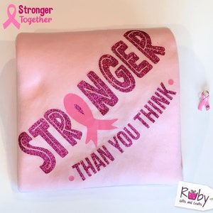 Breast cancer gift fleece Blanket, Personalized cancer Blanket, Cancer gift, Stronger than you think Blanket, Pink ribbon blanket