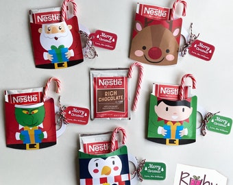5 Hot Cocoa Pocket Paper Mugs - Hot Chocolate holder- Class Christmas favors- Christmas Characters-Special offer for teachers