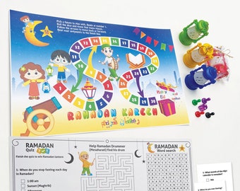 Ramadan board game, Ramadan activities for kids, Ramadan Games, Ramadan toys, Ramadan quiz, Ramadan Lantern for each player.