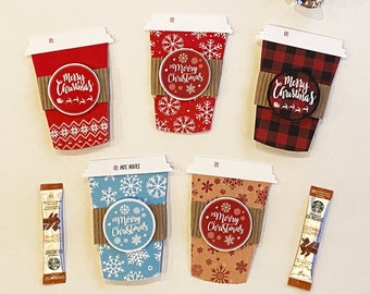 Personalized Christmas Coffee cup gift card holder, Christmas teacher Gift, Coworker Gift, Friends and Family gift.