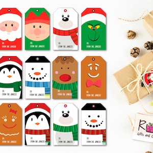 Personalized Christmas Tags with Christmas Characters, Printable Christmas Gift tags, Christmas Favors, School Christmas party.